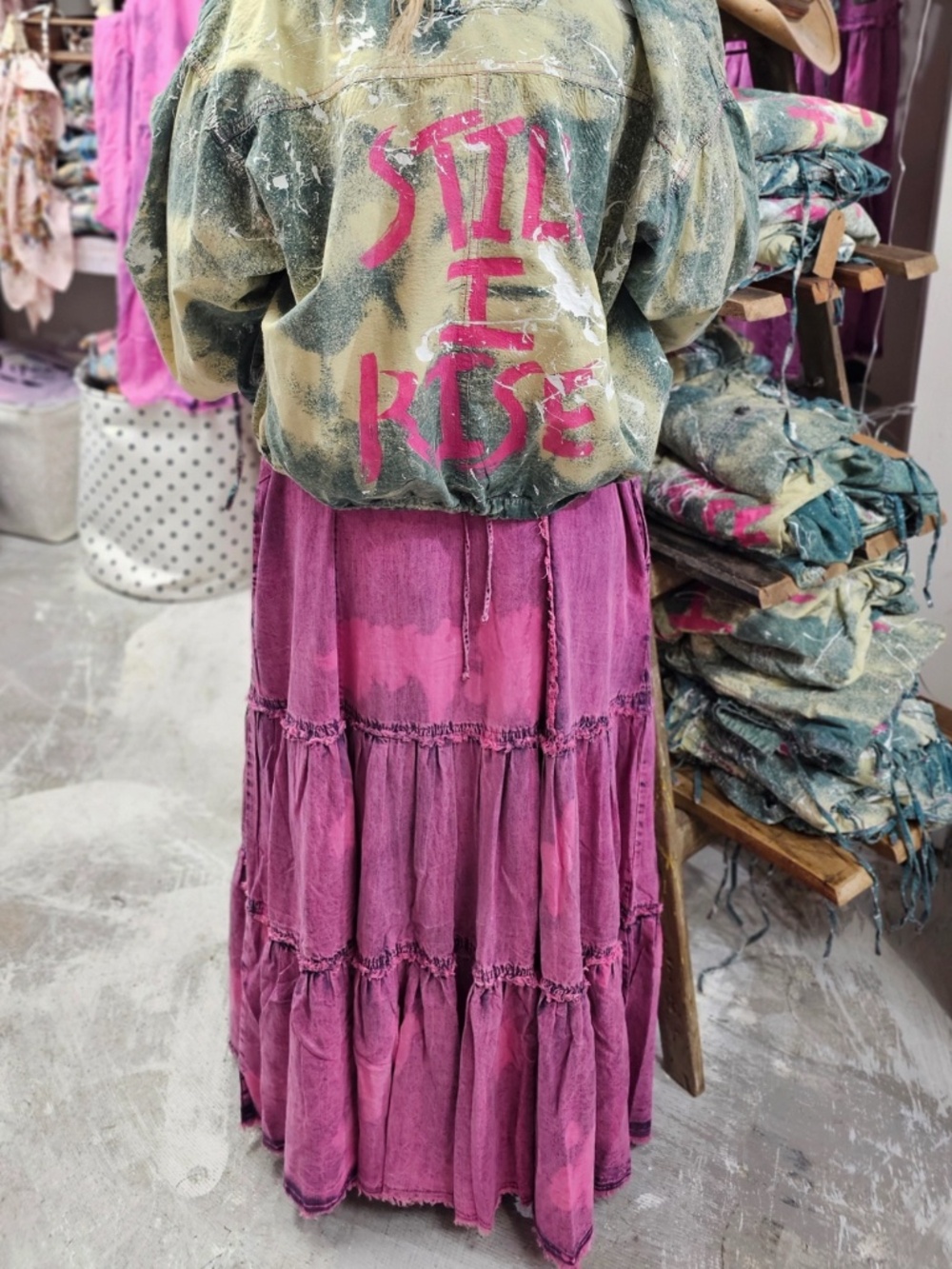 Boho Pink Maxi Dress with Button Front - Picture 2 of 4